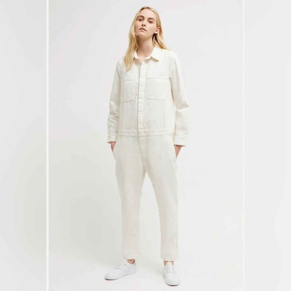 FRENCH CONNECTION Womens Mardo Carpenter Boilersuit White Denim Small Jumpsuit